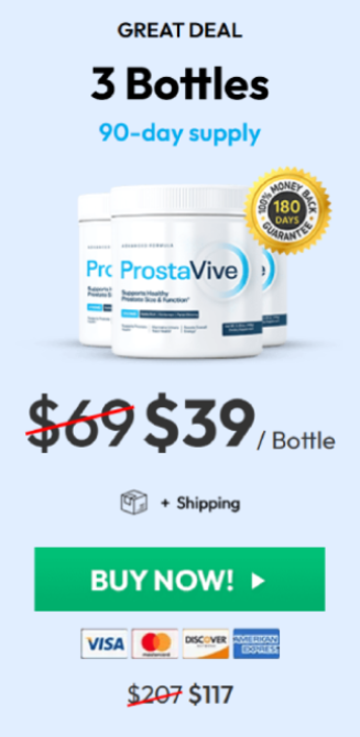 ProstaVive 3-bottle bundle with discount, designed to boost urinary flow, energy, and overall male vitality